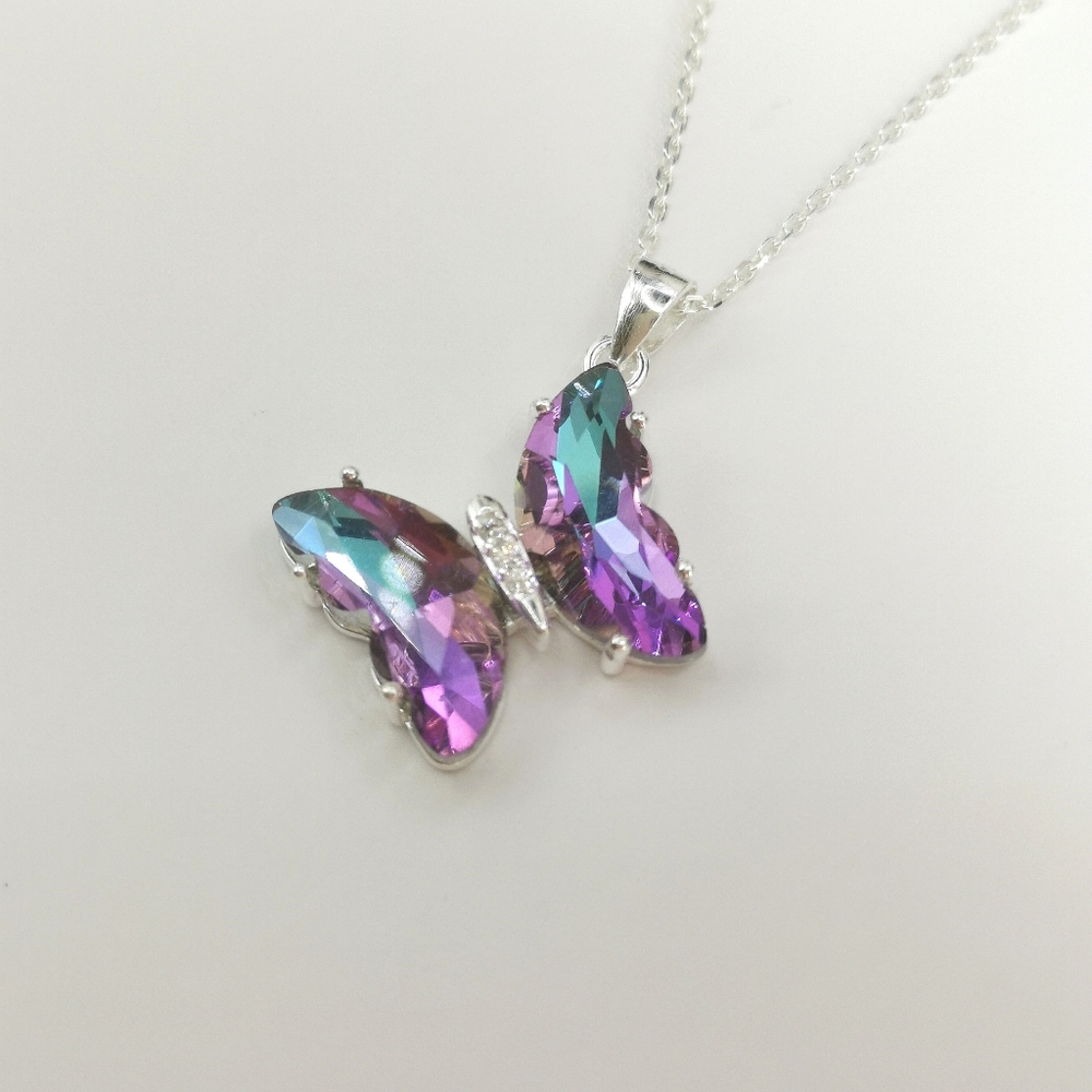 Swarovski Purple Butterfly Sterling Silver Pendant Necklace 🆕